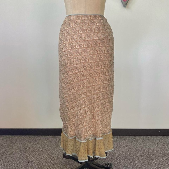Y2k vintage silk floral ruffle trim faux wrap skirt ASO Gilmore Girls - Picture 4 of 7